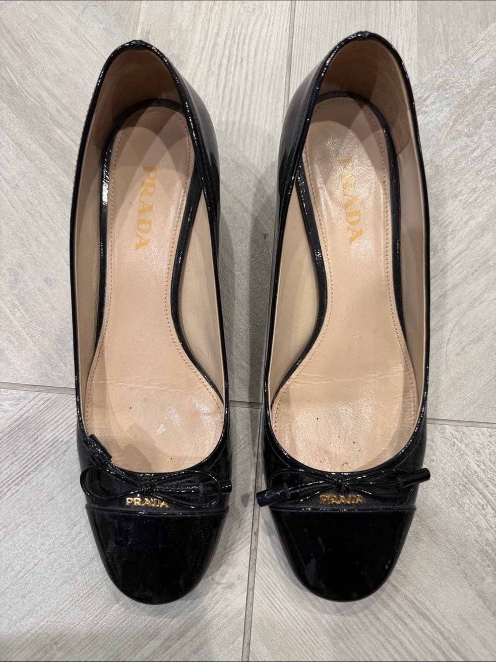Prada Black Patent Leather Bow-Trim Heels